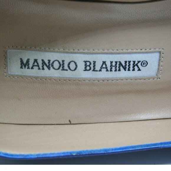 Manolo Blahnik Navy Patent Leather Heels Bow Cutout Size 9.5 (EU 39.5) Designer - Picture 4 of 7